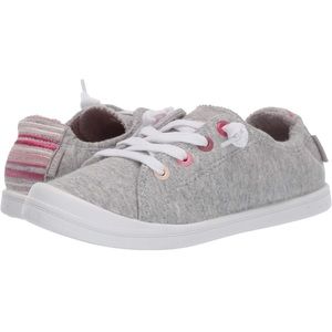 Roxy Girls bayshore III no tie slip on shoe pink & gray slide sneaker faux laces